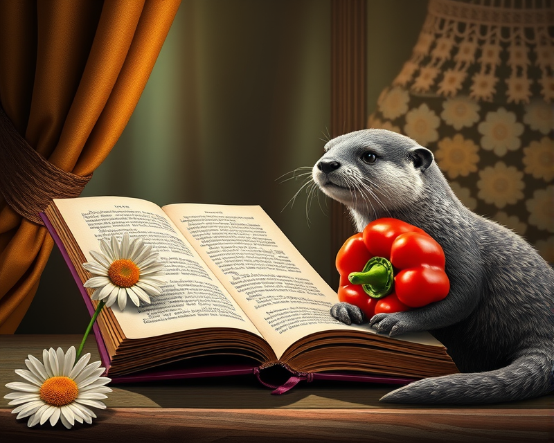 book, curtain, bell pepper, daisy, otter